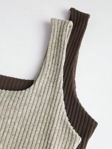 Sweetra مجموعة 2 قطعة من الفساتين الكاجوال ذات الياقة المستديرة المحبوكة، بلون المشمش والبني الداكن، للخريف - متعدد الألوان - مشاهدة 3