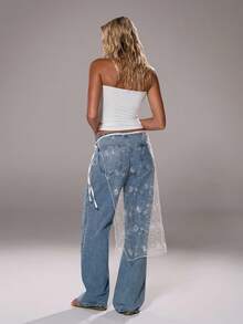 TRNVIE 1pc White Crop Top With Sequin Patchwork, Backless, Elastic Waist, Sexy Clubwear For New Year Party, Romantic Party, Gathering - White - View 2