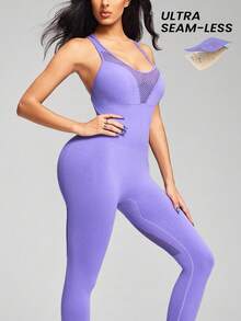 Innovista Einfarbiger, rückenfreier, ärmelloser Jumpsuit für Damen mit ausgehöhltem Design, nahtloser Workout-Jumpsuit mit integriertem BH, herausnehmbaren Polstern, sportlicher, dehnbarer Yoga-/Fitness-Strampler, einteiliger Trainingsanzug, rückenfrei mit Netzausschnitt, atmungsaktiver Sport-Bodysuit für den Herbst, bauchkontrollierendes Design, tägliche Athleisure-Overall-Kleidung, vom Büro ins Fitnessstudio, von zu Hause aus arbeiten, Laufen, Biker, HIIT-Training, bequeme Bewegung