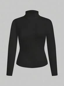 SHEIN Essnce Quần áo nữ cỡ lớn mùa thu thời trang mới mùa thu nữ kiểu Pháp mùa thu 2 mảnh áo phông đen trắng dài tay quần áo công sở nữ công sở nữ thường ngày đi làm áo sơ mi vải dệt kim dài tay áo phông dài tay áo đi chơi áo phông cổ lọ áo cổ lọ - Màu Đỏ Sâu - Xem 3