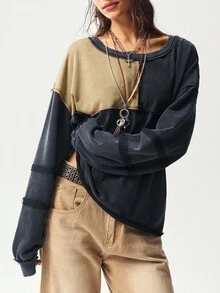 Bohemela 波西米亚风秋冬女式复古水洗休闲针织拼接星形图案圆领长袖宽松水洗女式卫衣，西部乡村风格，适合度假、日常穿着、返校季和万圣节等场合。 - 彩色 - 查看 7