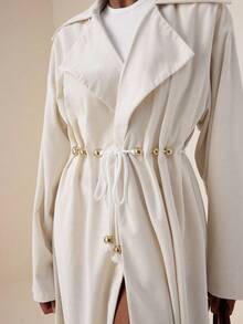 Vesra Beaded Drawstring Apricot Mid-Length Trench Coat - Apricot - View 6