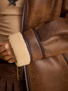 ROMWE EDITION Hippie Vintage Hooded Faux Fur Lamb Wool Soft Faux Fur Women Jacket - Coffee Brown - View 7