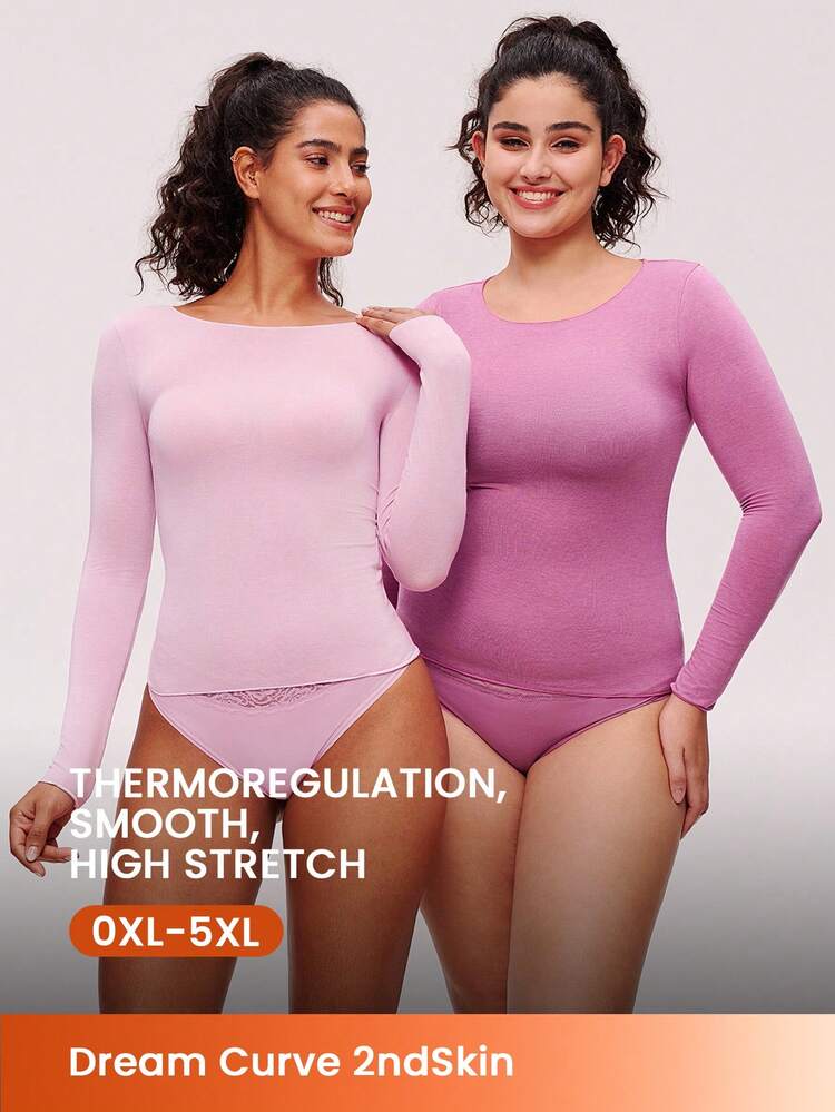 Plus Women's Round Neck Long Sleeve Bottoming Top