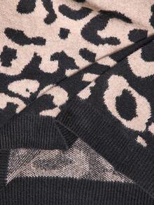 LanaWest Women's Leopard Print Crew Neck Long Sleeve Pullover Sweater - Coffee Brown - View 7