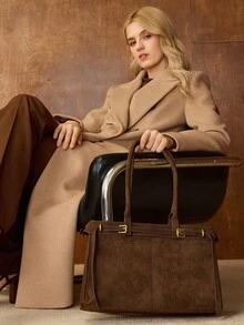 MOTF PREMIUM 女士简约时尚搭扣细节优雅通勤单肩包，引人注目的女士工作包，优雅奢华的女士包 - 巧克力棕 - 查看 8