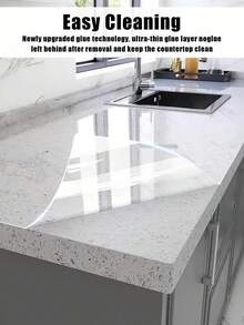 SHEIN 1 卷透明台面保护膜，防水、防油、耐热（450°F），自粘式覆盖，适用于厨房、橱柜、桌子、家具和大理石表面墙纸墙贴房间装饰墙贴 - 白色 - 查看 10