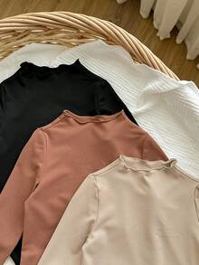 SHEIN 3件套女婴休闲可爱纯色长袖连体衣 - 黑色 - 查看 4