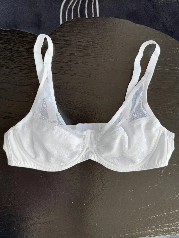 Lace Patchwork Adjustable Spaghetti Strap Slightly Gathered Women Bra Lingerie