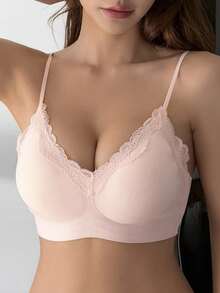 DAZY Áo ngực nữ phối ren, không đường may, nâng nhẹ, có dây đeo điều chỉnh được. - Hồng - Xem 10