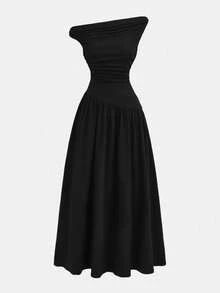 Pitira Teen Girls Black Elegant Commuter Fitted Long Dress With Neckline Pleats, Sleeveless, Suitable For Summer And Spring Fall Winter - Black - View 5