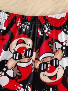 2pcs Kids Christmas Graffiti Print Long Sleeve Pajama Set, Snug Fit Sleepwear For Parties, Holidays, Home Wear Fall Winter - Multicolor - View 6