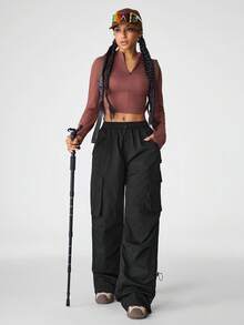 Pantalones vaqueros para mujer, pantalones para exteriores para senderismo, protección solar, ligeros y de secado rápido, para senderismo, campamento y actividades al aire libre para mujeres - Negro - Ver 6
