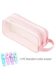 透明网状铅笔盒 2 隔层大容量透明笔袋，网格化妆化妆品收纳袋带手柄，适用于学校办公室旅行整理器，学生用品考试必需品多用途实用包 - 均碼 - 查看 17