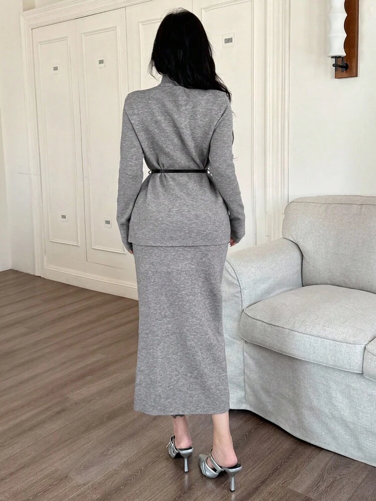 2pcs Women's Solid Color Sleeveless Dress & Sweater Set, Autumn