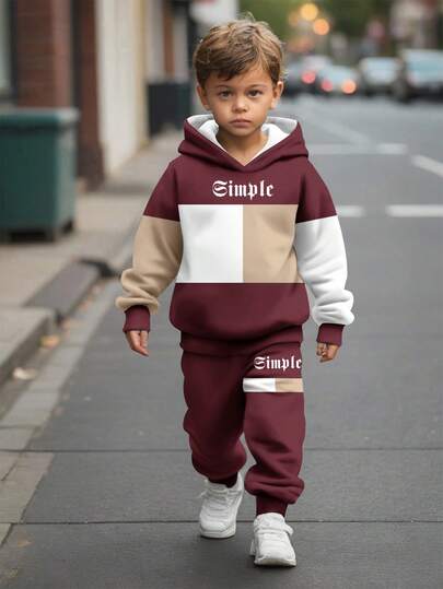 SHEIN 2pcs/Set Young Boys Casual Loose Fit Pullover Hoodie Sweatshirt, Suitable For Autumn/Winter