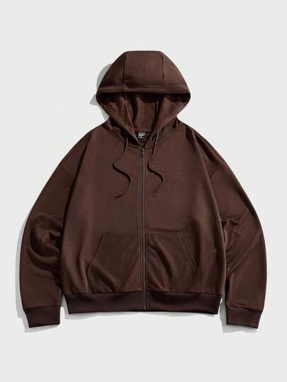 Street Life Men's Casual Solid Color Zip-Up Hoodie, For Fall