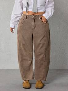 EMERY ROSE Plus Size Women Pocket Flared Casual Loose Fit Jeans - Coffee Brown - View 1