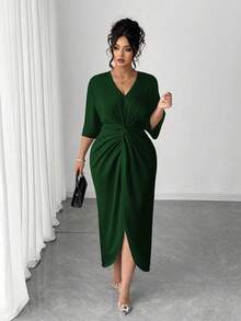 Elenzga Plus Size V-Neck Cinched Waist Bodycon Dress