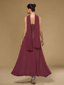 Coutiva Vestido Elegante de Coquetel Bodycon Sem Alças da Moda para Mulheres - Vinho - Visão 2