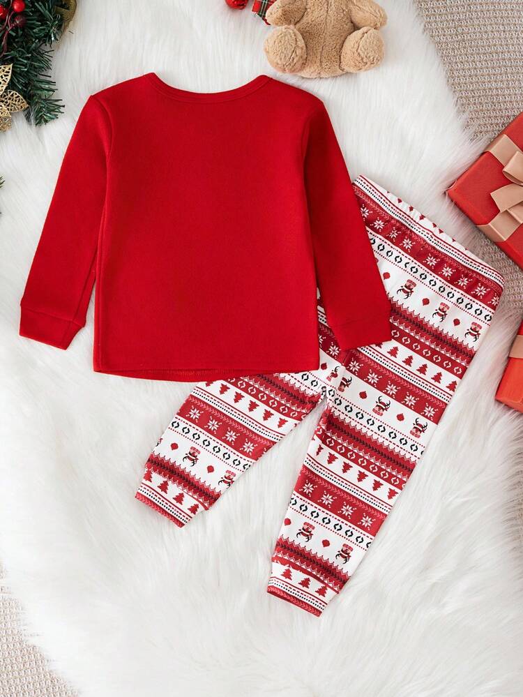 Cozy Pixies Conjunto de pijama de 2 piezas para bebé niña con parte superior de cuello redondo de manga larga y leggings de cintura elástica con estampado de renos navideños - Rojo - Añade 2