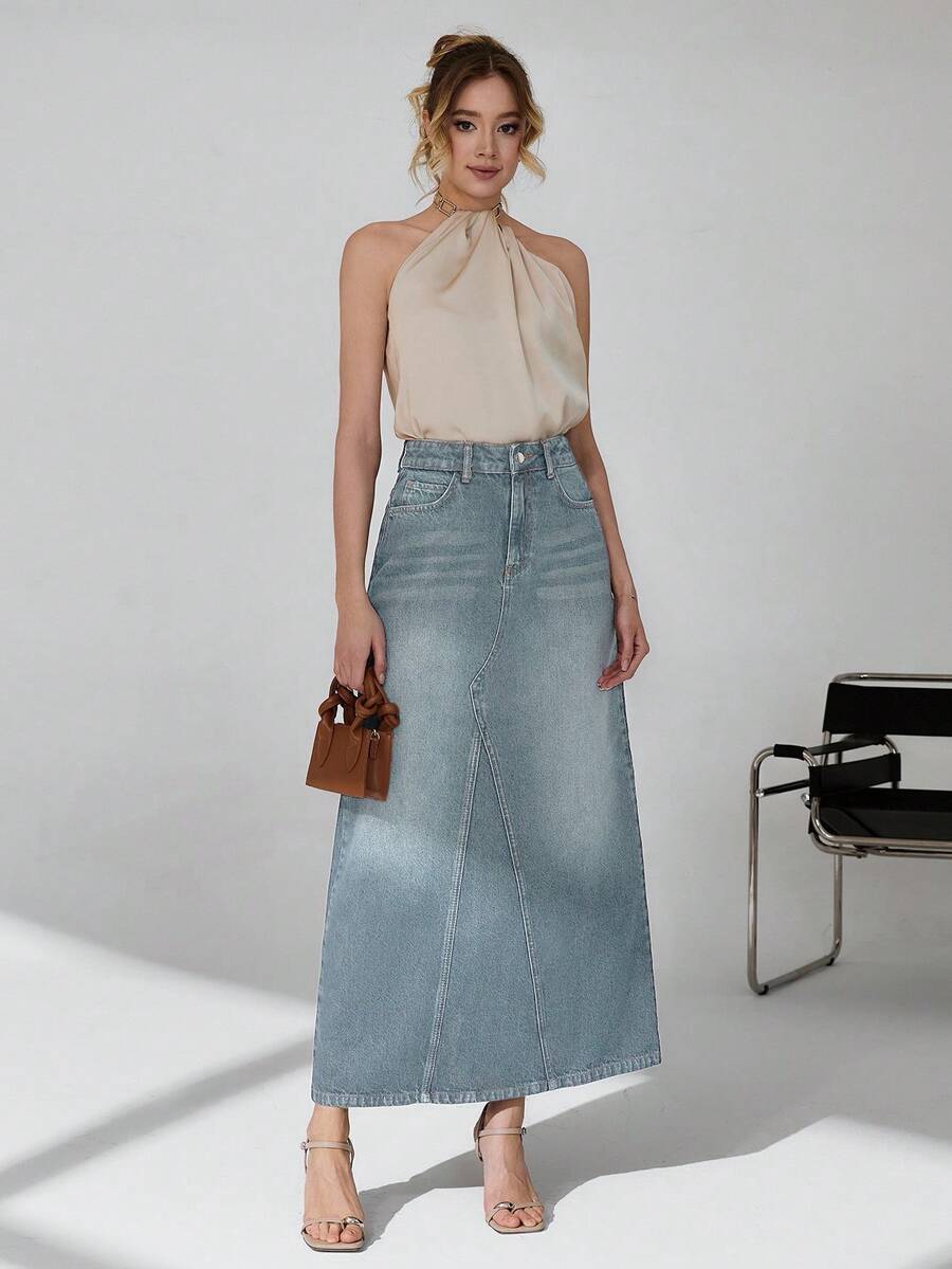 CLARA VERO 100% Cotton Low Waist Strong PP Skirt - Light Wash - View 1