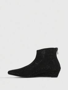 CUCCOO SZL Bottes cheville et bottines courtes pour femmes à bout carré, talon compensé, entièrement ornées de strass. Glamour et sexy pour les fêtes et les mariages