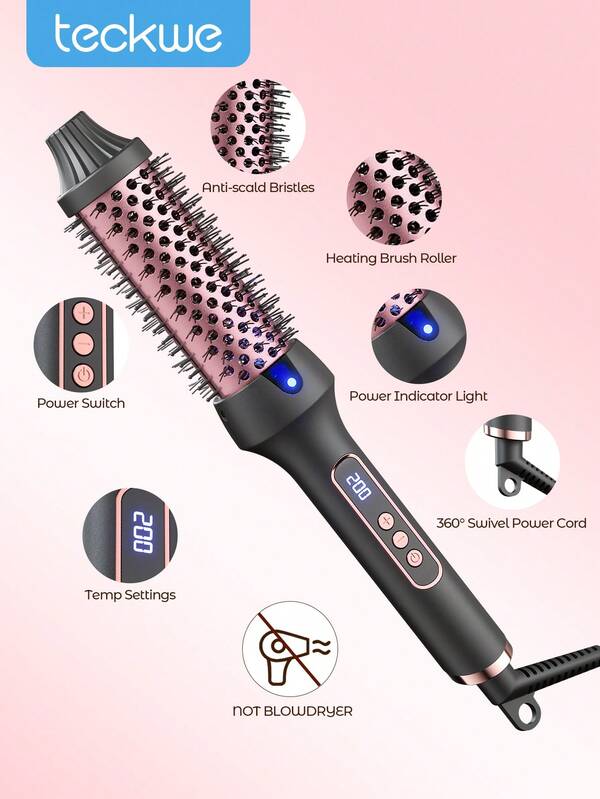 Teckwe 38mm Thermal Brush,Hair Curling Brush,Volumizing Hot Brush Hair Root Volume & Loose Curls,Ionic Straightening Brush,Newly Upgraded Composite Comb Teeth,Negative Ion Function,Hair Care Without Damaging Hair,Fast Heating Thermal Brush Suitable For Hair Salons,Families And Travel - UK Plug