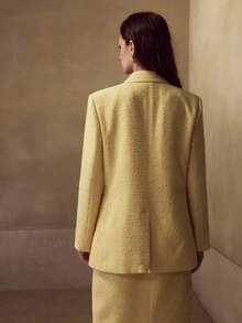 MOTF PREMIUM 秋季粗花呢撞色亮片刺绣西装外套 - 黃色 - 查看 5