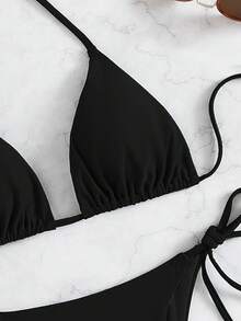 Swim Basics Summer Beach Halter Triangle Tie Side Bikini Set