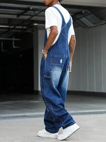 Manfinity EMRG 男式休闲做旧多口袋胸带牛仔背带工装裤