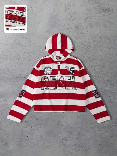 Street Life Men's Fashionable Casual Sparkling Diamond Striped Hoodie