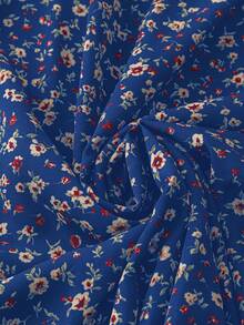 Rusticease 加大码花卉印花短款圆领长袖连衣裙冬季服装 - 寶藍色 - 查看 6