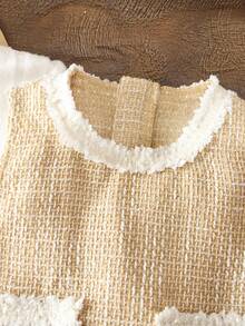 SHEIN Elladie kids 2pcs/Set Baby Girls' Autumn/Winter Back To School Outfit, 3 Months - 3 Years Old, Featuring: Khaki Dress With Multi-Layer Frill Tulle, And Ribbed High Neck Long Sleeve Sweater Top Fall - Khaki - View 3