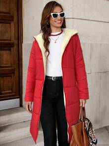 SHEIN Clasi Women's Zip-Up Hooded Padded Coat Autumn Winter Clothes For Women - Red - View 4