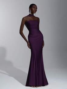 SHEIN Belle Elegant, Romantic, Sexy, Minimalist, Light Yellow Knitted Elastic Strapless Backless Bodycon Dress, Fashionable, Influencer Style, Suitable For Holidays, Parties, Weddings, Bridesmaid