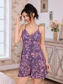 CottageSlumber Bubble Wrinkle Print Casual Comfortable Versatile Women Camisole Nightgown - Multicolor - View 5