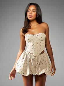 MISSGUIDED Polka Dot Print Strapless Corset Top Summer Beach Party Wedding Guest Occasion Vintage Inspired Bustier