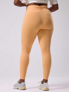 MUSERA Legging Ketat Berkerut Ukuran Plus untuk Olahraga Kasual, Legging Latihan Dasar - Kuning - View 4