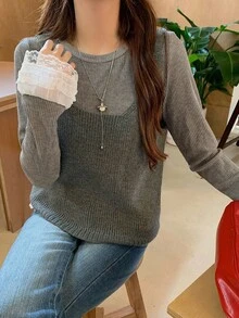 DAZY Chaleco de mujer tipo camisola de estilo vintage minimalista - Gris - Ver 1