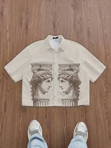 Manfinity ZONE917 Men's Boxy Cropped Renaissance David Statue Print Short Sleeve Shirt