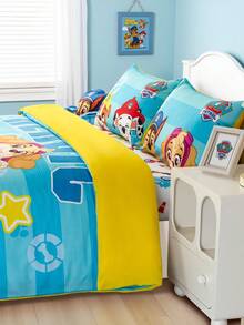 SHEIN | PAW Patrol 3pcs Cute Cartoon Pattern Duvet Cover Set, Brushed Material, Soft & Warm, Blue Striped Duvet Cover, Multiple Sizes Suitable For Twin/Full/Queen/King Bed, Back To School - Baby Blue - View 5