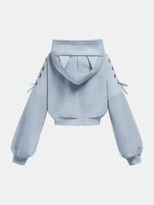 SHEIN Girlism Tween Girl Halloween Fashionable Street Style Ear Hoodie Long Sleeve Drawstring Casual Pullover Sweatshirt Bow Hoodie Cat Ear Hoodie Cute Hoodie Teen Crop Top Hoodie Fall Winter