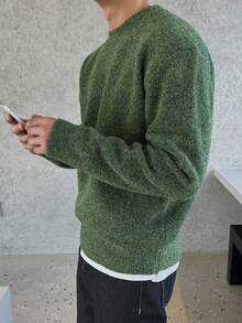 DAZY Men's Green Berries Color Floral Jacquard Crew Neck Sweater, Autumn/Winter, Grunge Style