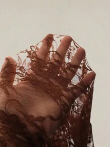 SHEIN ICON Y2k Women's Western Country Concert Boho Hippie Goth Sheer Brown Sexy Lace Twist Front Long Sleeve Cardigan - Brown - View 7