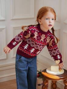 Souflis Souflis Baby Girls & Boys Crew Neck Long Sleeve Knitted Sweaters,Burgundy,Autumn,Cute,Family Matching,Gingerbread Man Christmas Tree Snowflake Patterns,Red - Multicolor - View 7