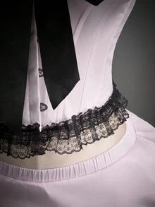 SHEIN ICON 女式 Y2K 万圣节粉色派对撞色蕾丝蝴蝶结装饰时尚抹胸紧身胸衣上衣 - 彩色 - 查看 9