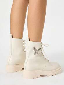 ROMWE Grunge Punk Botas de mujer con diseño de mariposa, estilo gótico, puntera redonda, tacón grueso de PU, adecuadas para fiesta, uso diario y casual