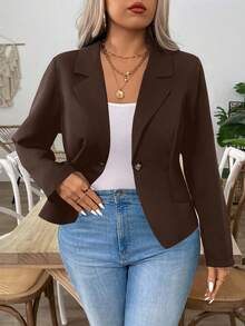 SHEIN LUNE Áo khoác blazer cổ điển thanh lịch, cao cấp, tay dài, thu/đông - màu nâu - Xem 7