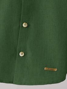 儿童男孩休闲立领纽扣衬衫，卡其色衬衫，基本款上衣，返校季，适合花园、海滩、生日 - 綠色 - 查看 6